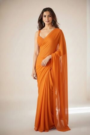 Women's Plain Pure Georgette Saree With Unstitched Blouse Piece (Rocky Aur Rani Ki Prem Kahani Alia Bhatt Saree)