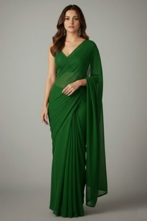 Women's Plain Pure Georgette Saree With Unstitched Blouse Piece (Rocky Aur Rani Ki Prem Kahani Alia Bhatt Saree)