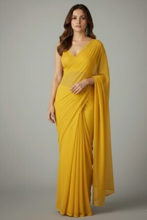 Women's Plain Pure Georgette Saree With Unstitched Blouse Piece (Rocky Aur Rani Ki Prem Kahani Alia Bhatt Saree)