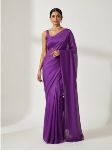 Women's Plain Pure Georgette Saree With Unstitched Blouse Piece (Rocky Aur Rani Ki Prem Kahani Alia Bhatt Saree)