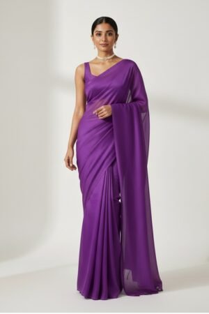 Women's Plain Pure Georgette Saree With Unstitched Blouse Piece (Rocky Aur Rani Ki Prem Kahani Alia Bhatt Saree)