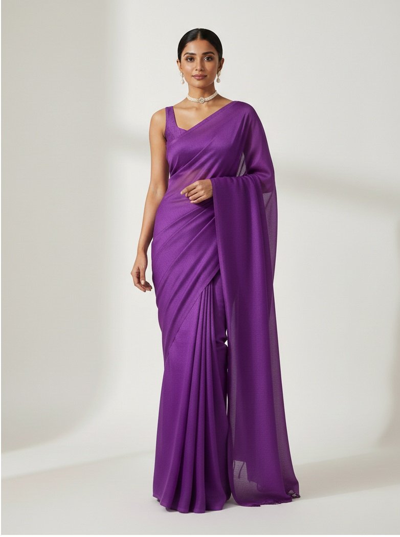 Women's Plain Pure Georgette Saree With Unstitched Blouse Piece (Rocky Aur Rani Ki Prem Kahani Alia Bhatt Saree)