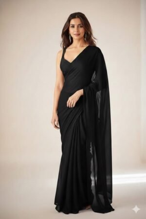 Women's Plain Pure Georgette Saree With Unstitched Blouse Piece (Rocky Aur Rani Ki Prem Kahani Alia Bhatt Saree)