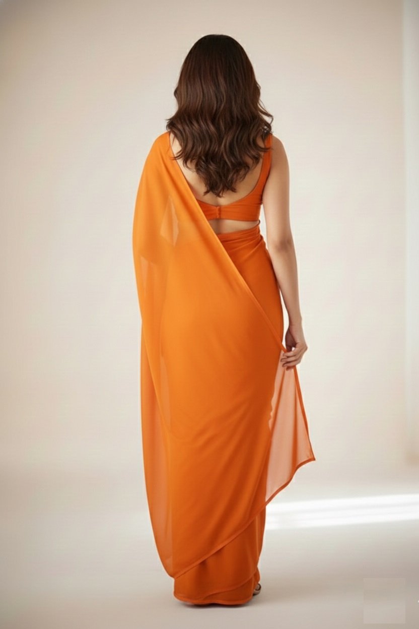 Women's Plain Pure Georgette Saree With Unstitched Blouse Piece (Rocky Aur Rani Ki Prem Kahani Alia Bhatt Saree) - Image 4