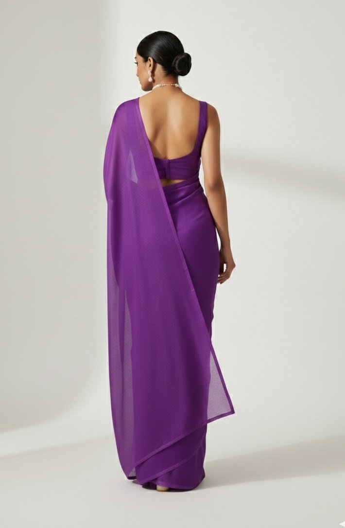 Women's Plain Pure Georgette Saree With Unstitched Blouse Piece (Rocky Aur Rani Ki Prem Kahani Alia Bhatt Saree) - Image 2