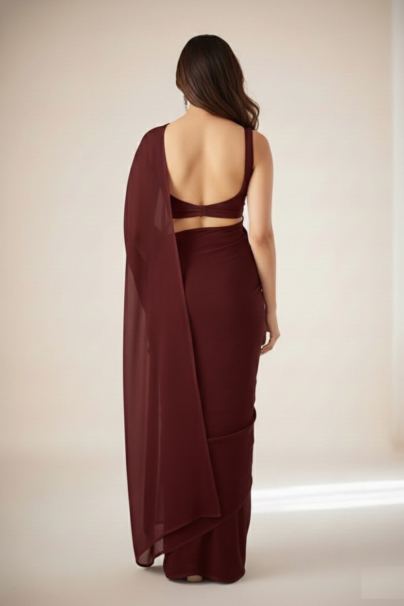 Women's Plain Pure Georgette Saree With Unstitched Blouse Piece (Rocky Aur Rani Ki Prem Kahani Alia Bhatt Saree) - Image 2