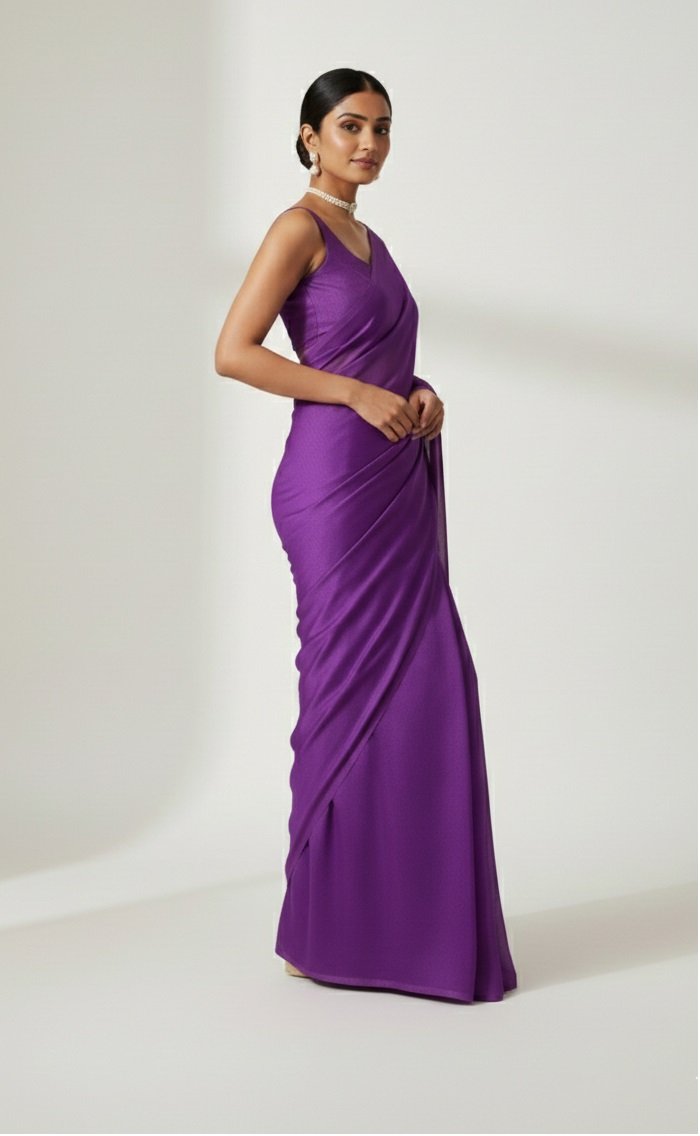 Women's Plain Pure Georgette Saree With Unstitched Blouse Piece (Rocky Aur Rani Ki Prem Kahani Alia Bhatt Saree) - Image 4