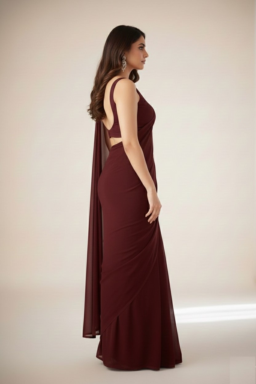 Women's Plain Pure Georgette Saree With Unstitched Blouse Piece (Rocky Aur Rani Ki Prem Kahani Alia Bhatt Saree) - Image 3