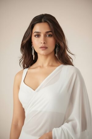 Women's Plain Pure Georgette Saree With Unstitched Blouse Piece (Rocky Aur Rani Ki Prem Kahani Alia Bhatt Saree)