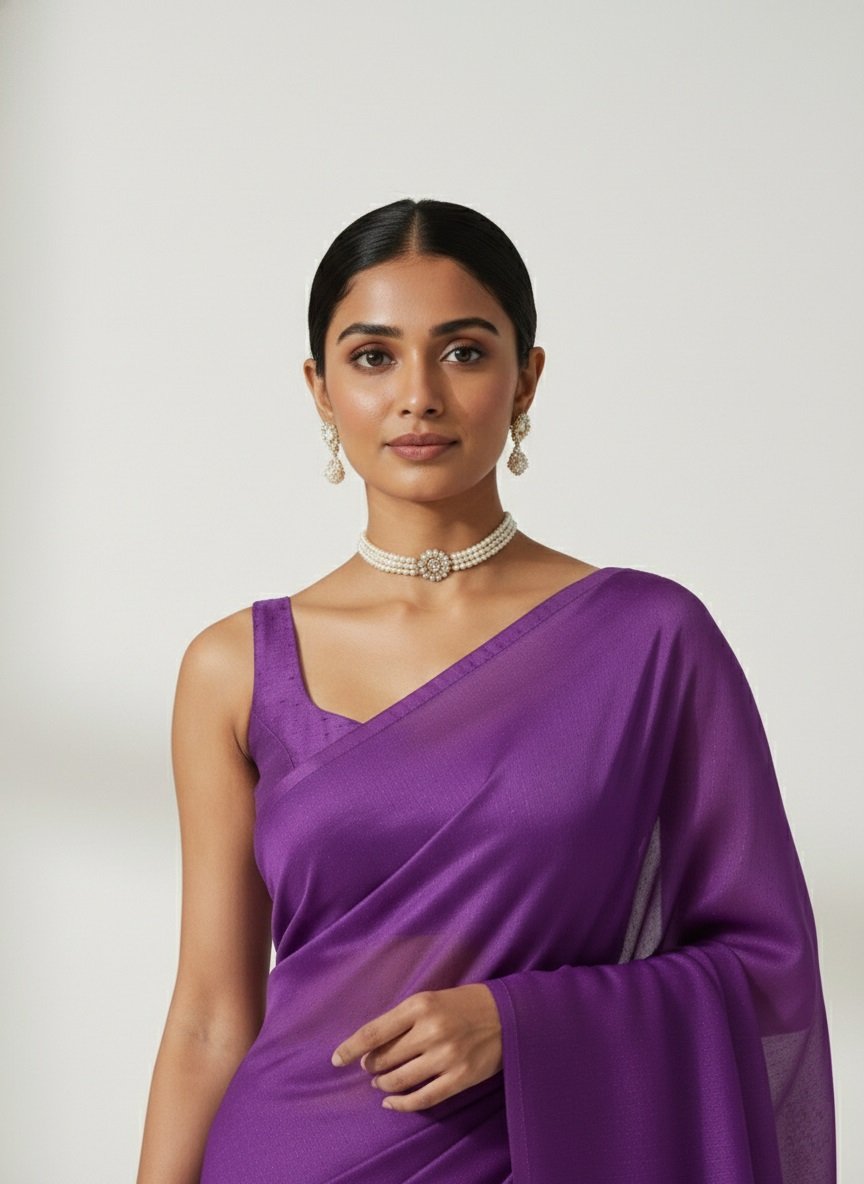 Women's Plain Pure Georgette Saree With Unstitched Blouse Piece (Rocky Aur Rani Ki Prem Kahani Alia Bhatt Saree) - Image 3