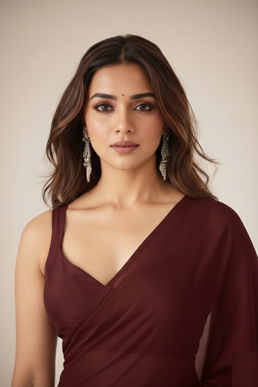 Women's Plain Pure Georgette Saree With Unstitched Blouse Piece (Rocky Aur Rani Ki Prem Kahani Alia Bhatt Saree) - Image 4