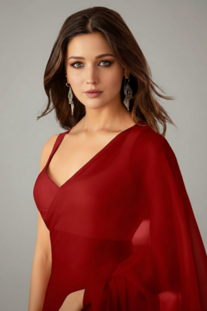 Women's Plain Pure Georgette Saree With Unstitched Blouse Piece (Rocky Aur Rani Ki Prem Kahani Alia Bhatt Saree)