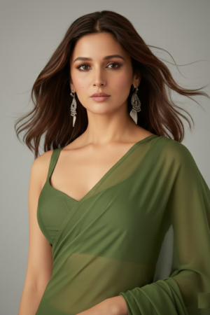 Women's Plain Pure Georgette Saree With Unstitched Blouse Piece (Rocky Aur Rani Ki Prem Kahani Alia Bhatt Saree)