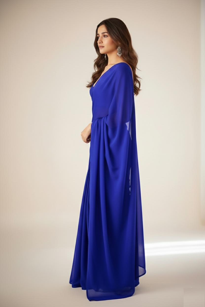 Rocky Aur Rani Ki Prem Kahani Alia Bhatt Plain Pure Georgette Saree With Unstitched Blouse Piece - Image 3