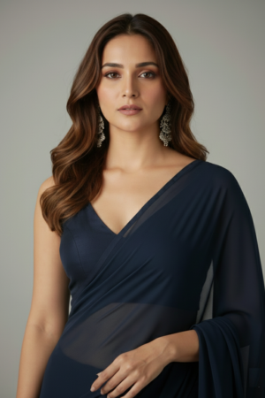 Women's Plain Pure Georgette Saree With Unstitched Blouse Piece (Rocky Aur Rani Ki Prem Kahani Alia Bhatt Saree)