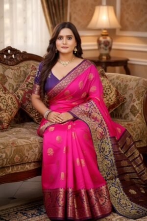 Woven, Floral Print, Geometric Print, Border Banarasi Jacquard, Brocade Saree