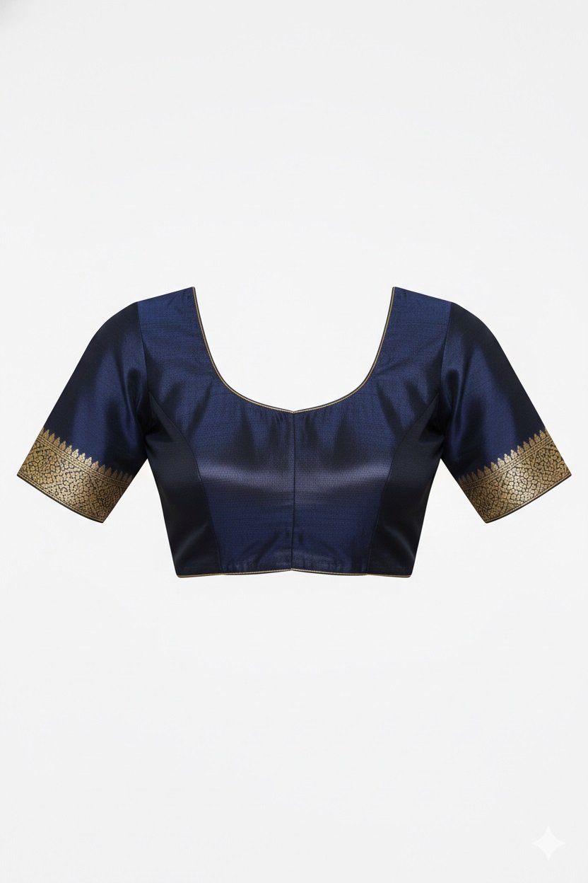 Women's Banarasi Silk Saree with Gold Zari Butta and Contrast Peacock Woven Border - Image 4