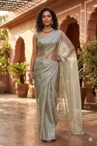 Women's Fancy Chiffon Soft Silk Saree | Intricate Crystal Stone Work | Heavy Designer Border | Includes Unstitched Blouse Piece
