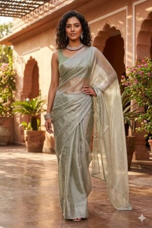 Women's Fancy Chiffon Soft Silk Saree | Intricate Crystal Stone Work | Heavy Designer Border | Includes Unstitched Blouse Piece