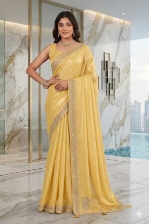 Women's Fancy Chiffon Soft Silk Saree | Intricate Crystal Stone Work | Heavy Designer Border | Includes Unstitched Blouse Piece