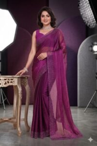 Women's Fandy Chiffon Soft Silk Saree with Crystal Work, Lightweight with Unstitched Blouse Piece