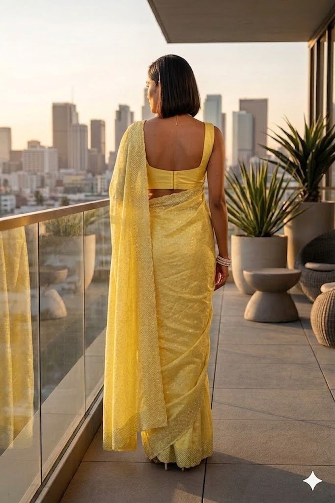 Women's Fandy Chiffon Soft Silk Saree with Crystal Work, Lightweight with Unstitched Blouse Piece - Image 2